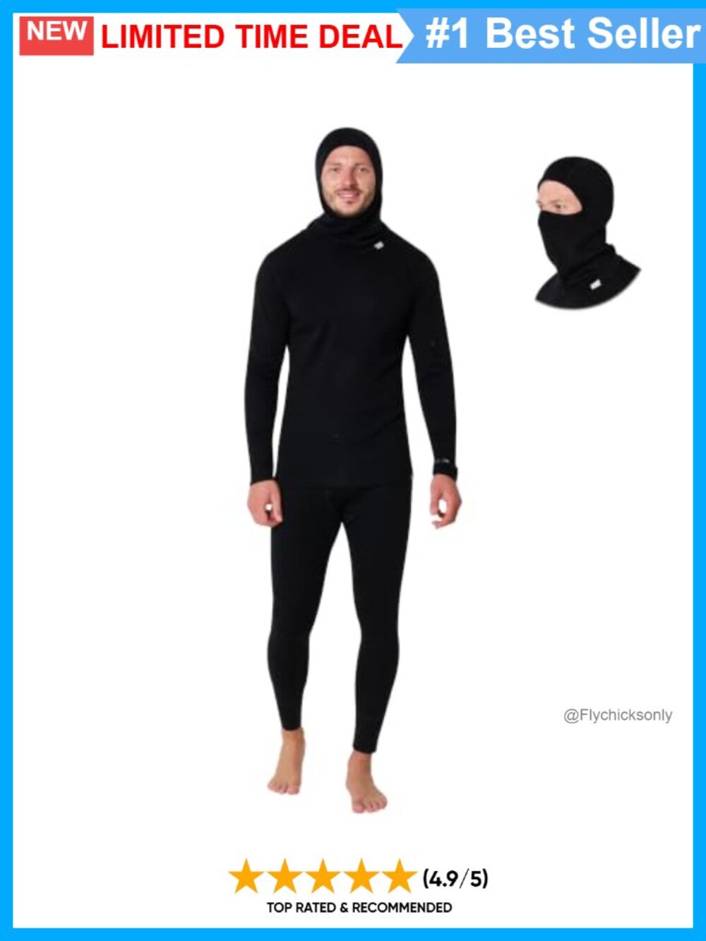 Merino Wool Base Layer Set Thermal Long Underwear Heavyweight Balaclava